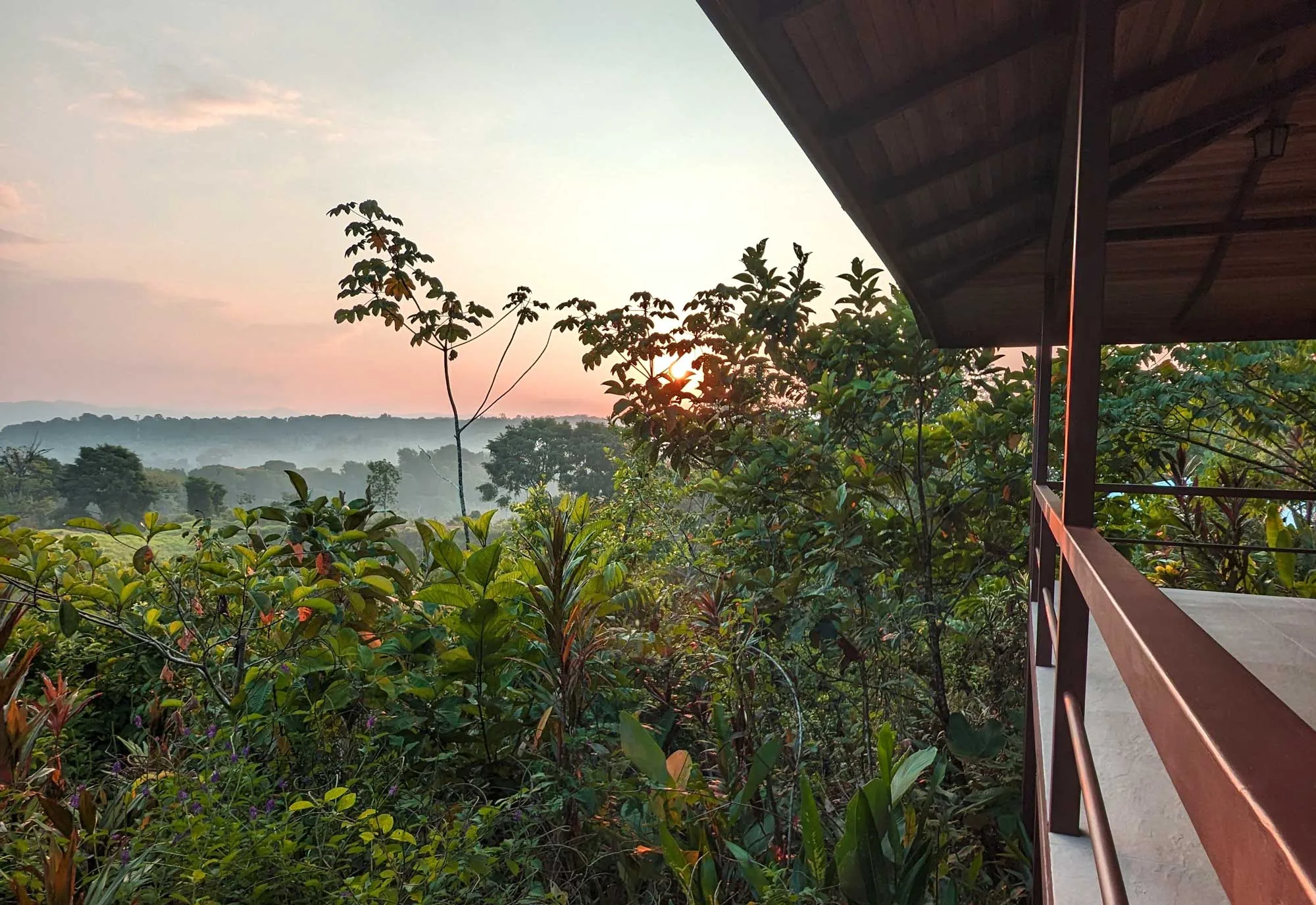 Sunrise on the patio of a bungalow at Drake Bay Greenleaf