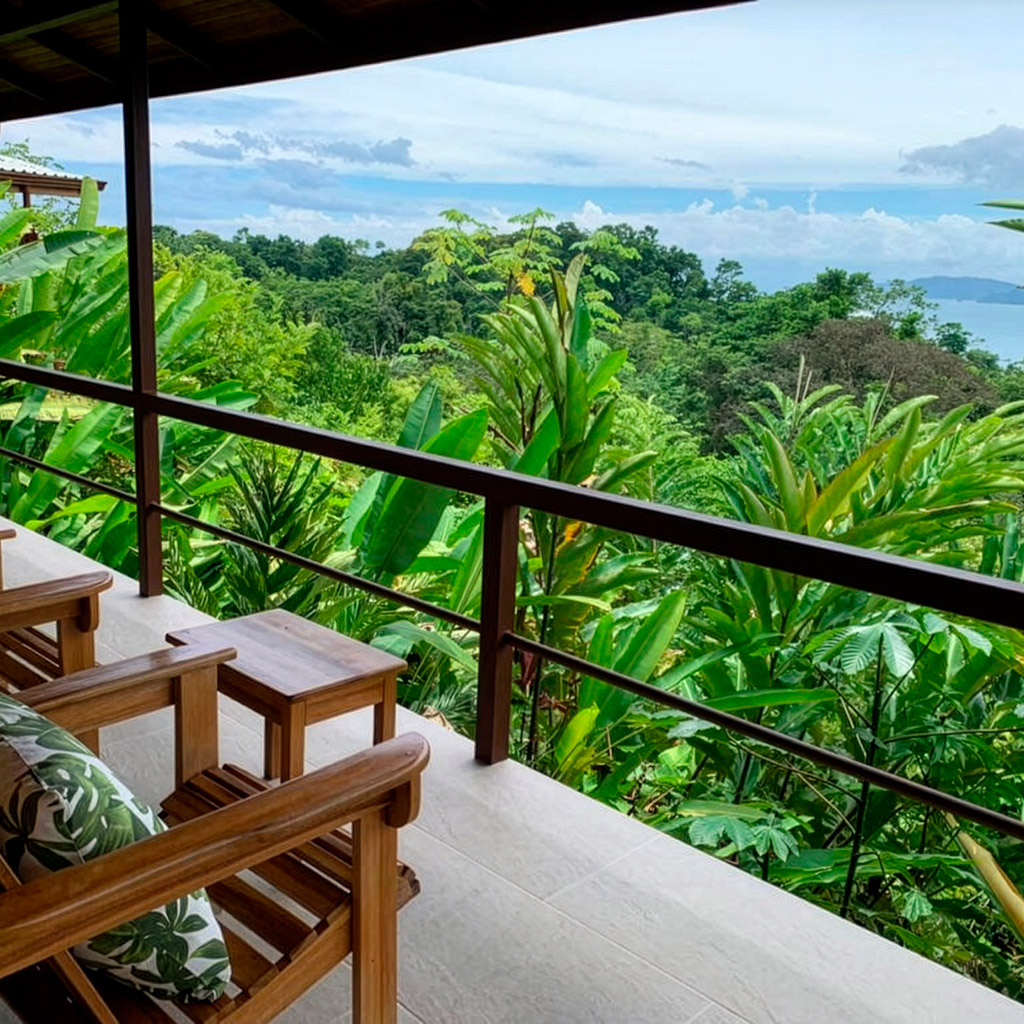 ocean and rainforest view from private bungalow balcony